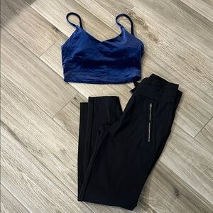 Athleta Navy Velvet Crop Tank with Black High-Rise Leggings